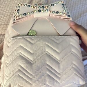 Betsy Johnson-Studded Bow Accent Pink Backpack